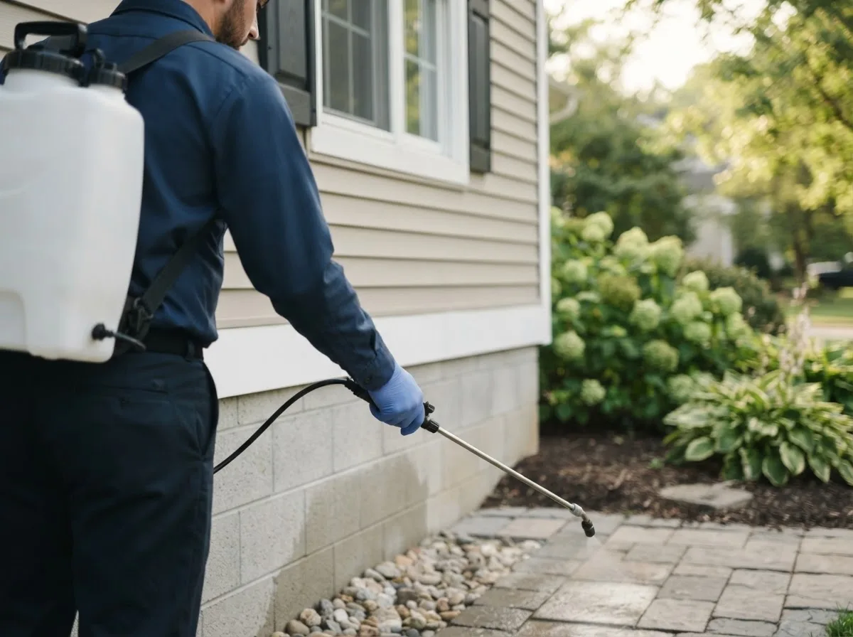 Pest control technician inspecting a home in Eminence, IN
